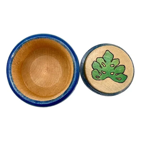 Hand-Painted Wooden Trinket Box Jar With Lid Parrot Paradise By C. Chan 2.5" H - Picture 6 of 9